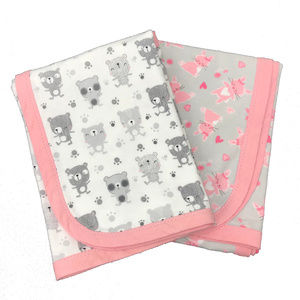 Baby Girl Blanket Set Bunnies Bears Gray & Pink